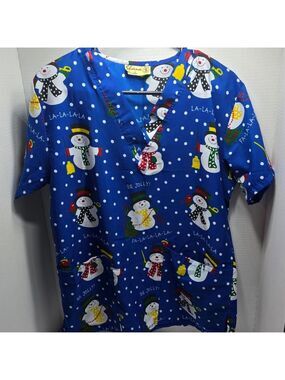 Shana Women's Festive Blue Snowman Print Tee